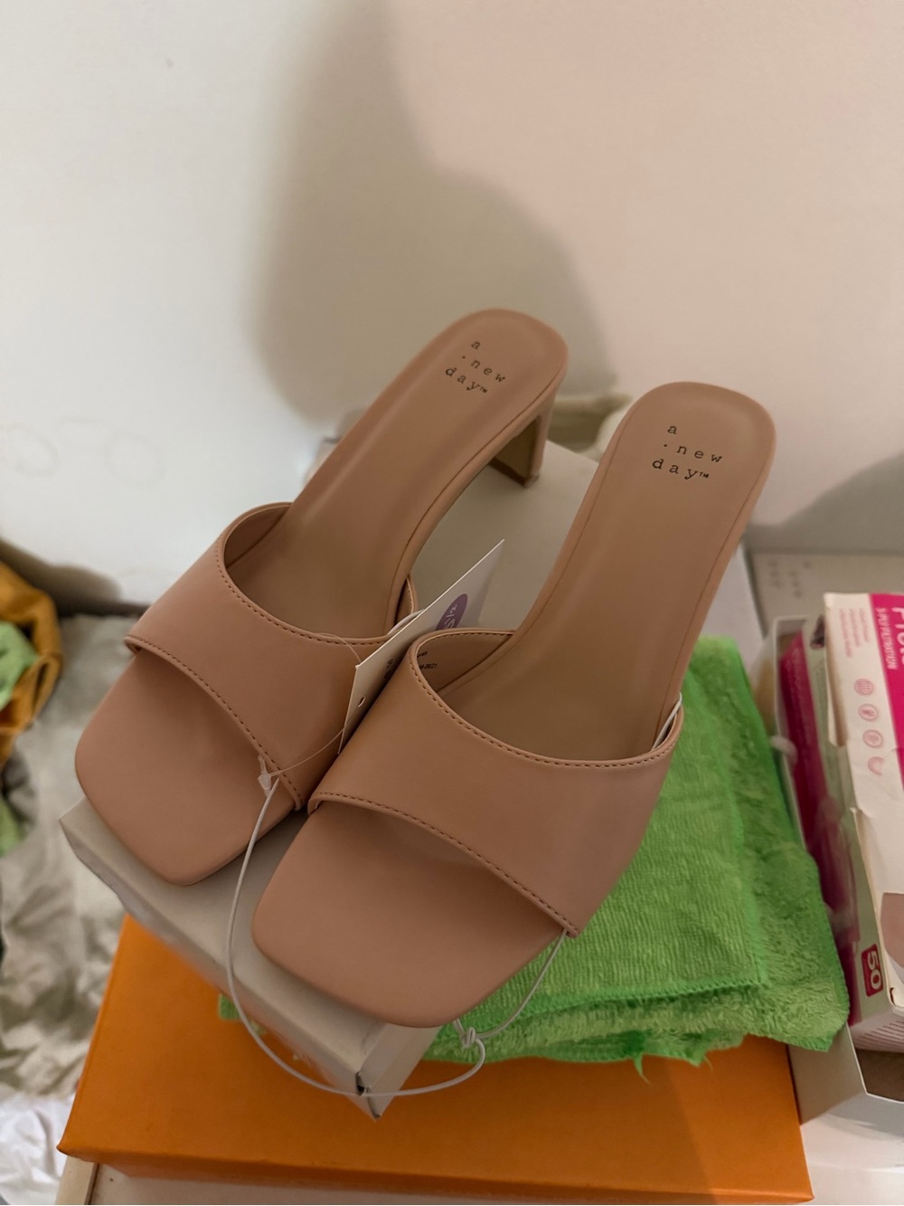 a new day Blush Slip-On Square Toe Block Heel Mules
